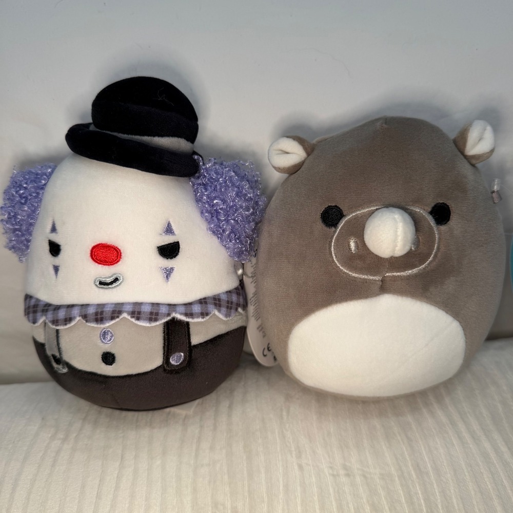 Squishmallows 5 Inch Ms. K‎ the Clown Halloween & Irving the Rhino Plush Bundle